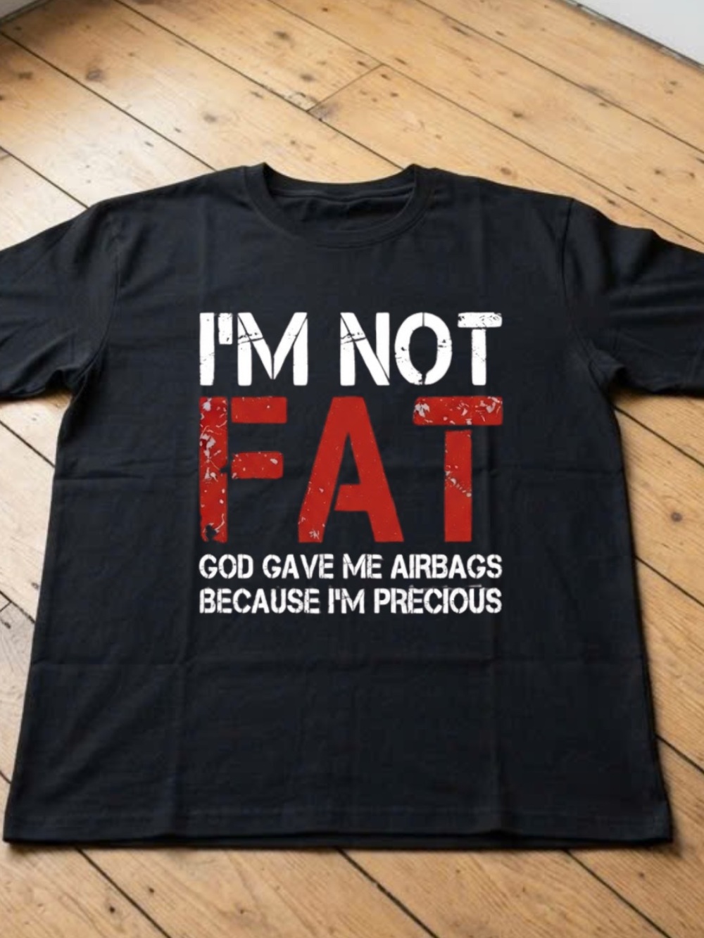 Gildan Black Short-Sleeve Tee with Red & White "I'm Not Fat" Graphic